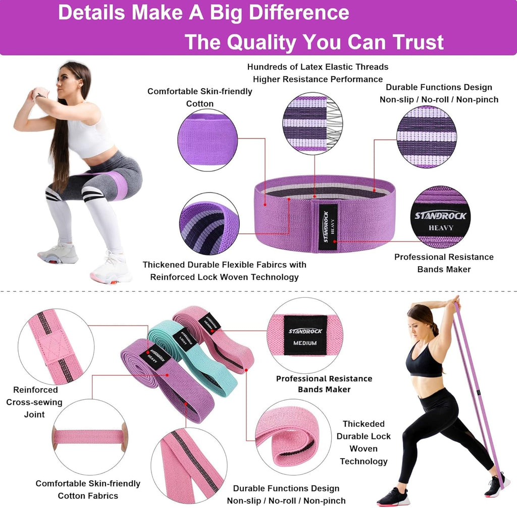 Ultimate Fabric Resistance Bands Set - 3 & 4 Levels Booty Bands for All Fitness Levels | Durable Elastic Workout Bands for Men & Women