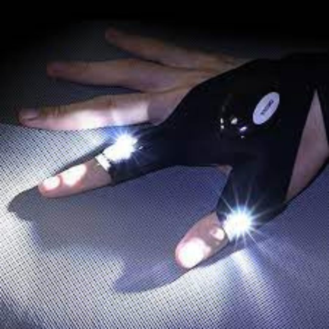 Two Finger Black Led Half Finger Gloves Sports Lighting Fishing Gloves Night Running Gloves Half Finger Outdoor Flashlight with LED Light Left Hand