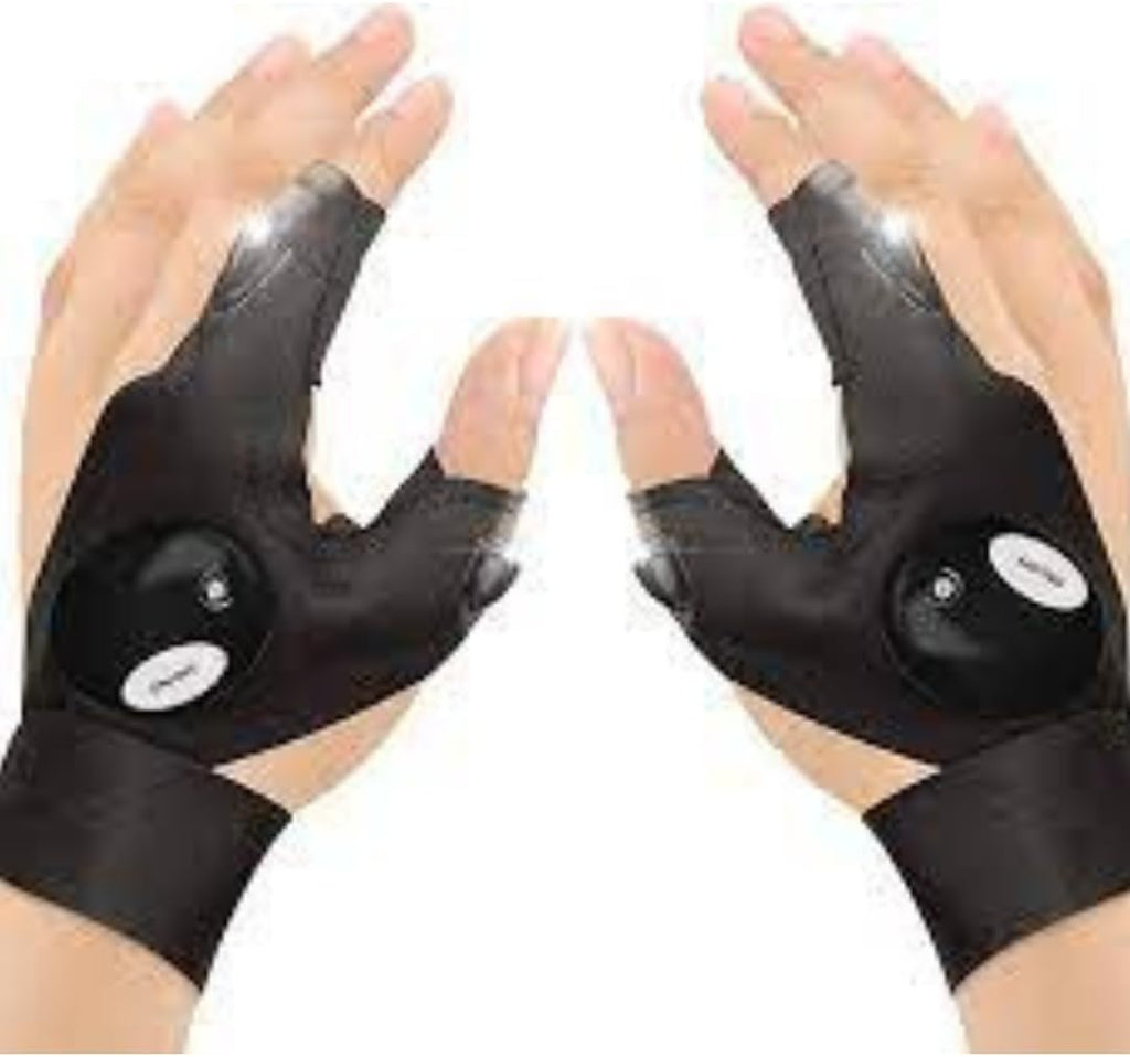 Two Finger Black Led Half Finger Gloves Sports Lighting Fishing Gloves Night Running Gloves Half Finger Outdoor Flashlight with LED Light Left Hand