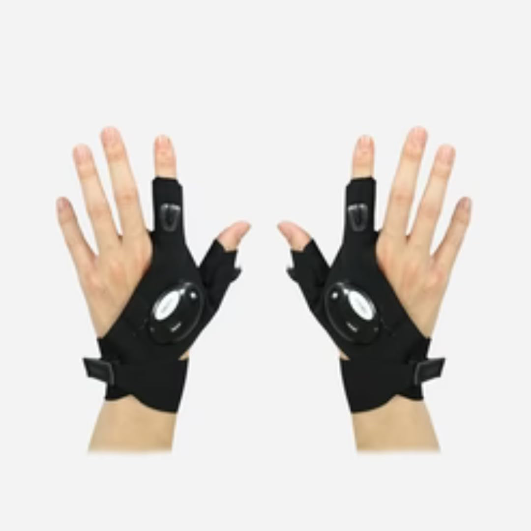 Two Finger Black Led Half Finger Gloves Sports Lighting Fishing Gloves Night Running Gloves Half Finger Outdoor Flashlight with LED Light Left Hand