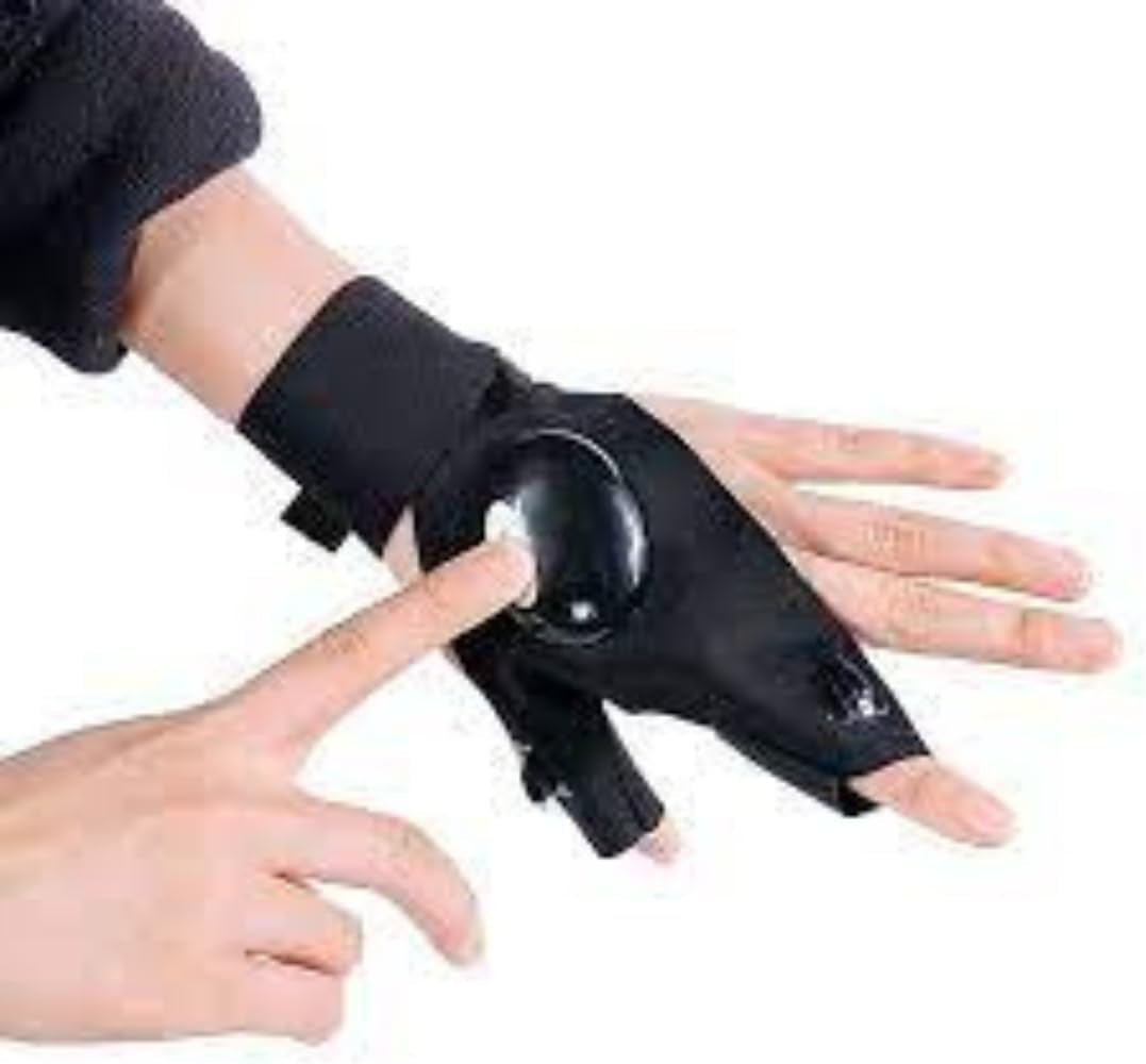 Two Finger Black Led Half Finger Gloves Sports Lighting Fishing Gloves Night Running Gloves Half Finger Outdoor Flashlight with LED Light Left Hand